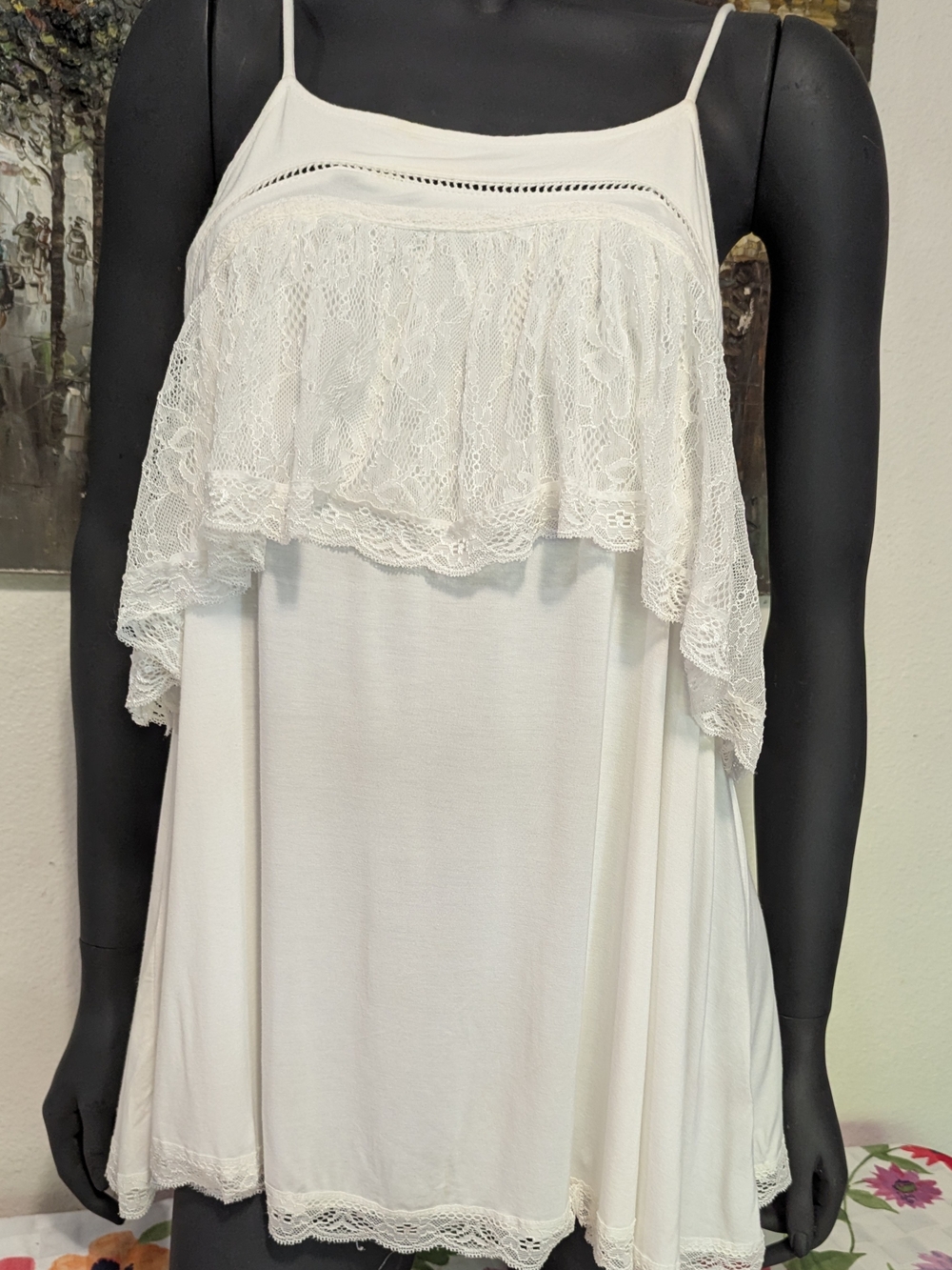 POL Cream Lace Flounce Camisole